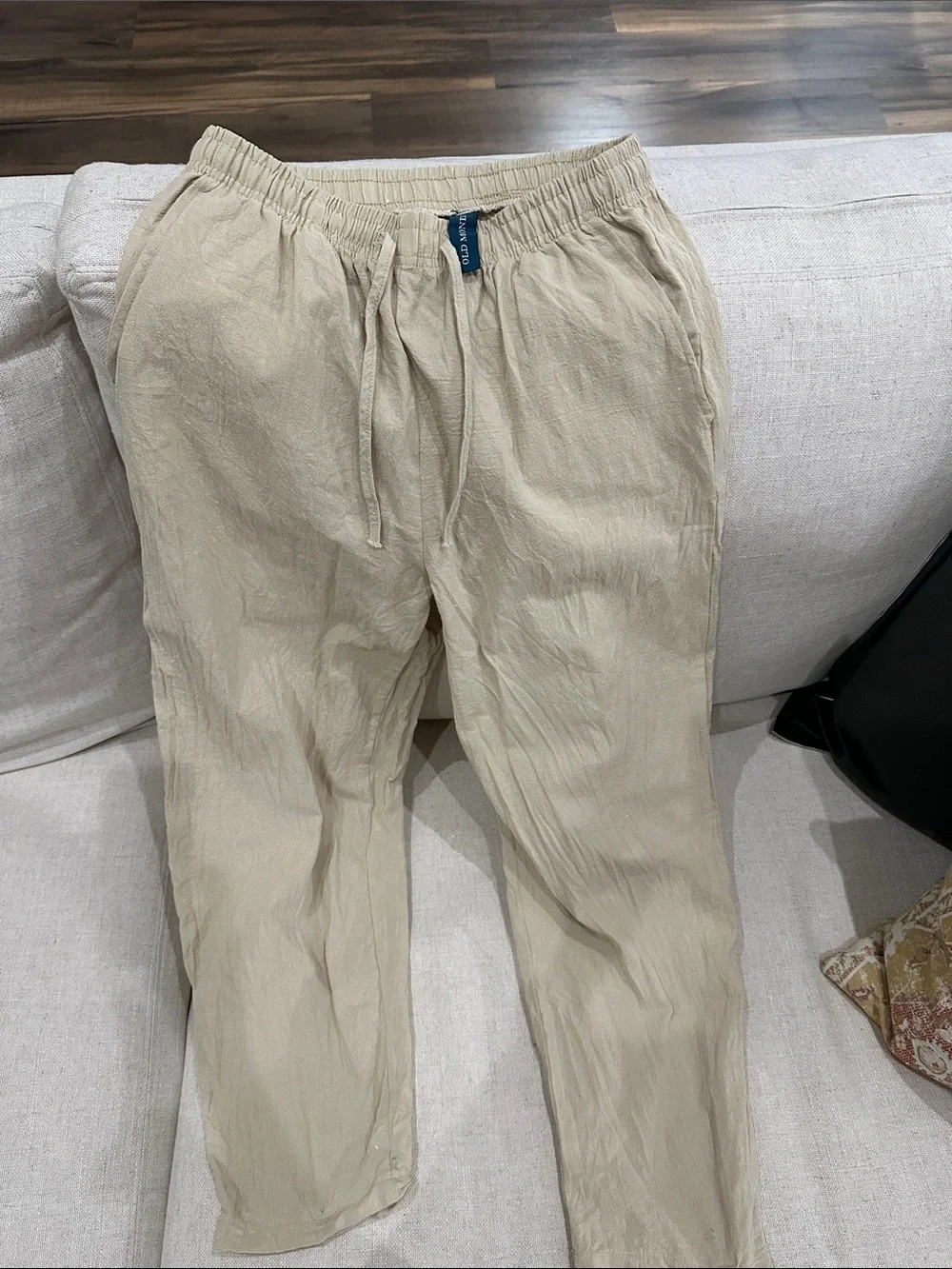 Old Money Men's Beige Drawstring Linen Blend Pants